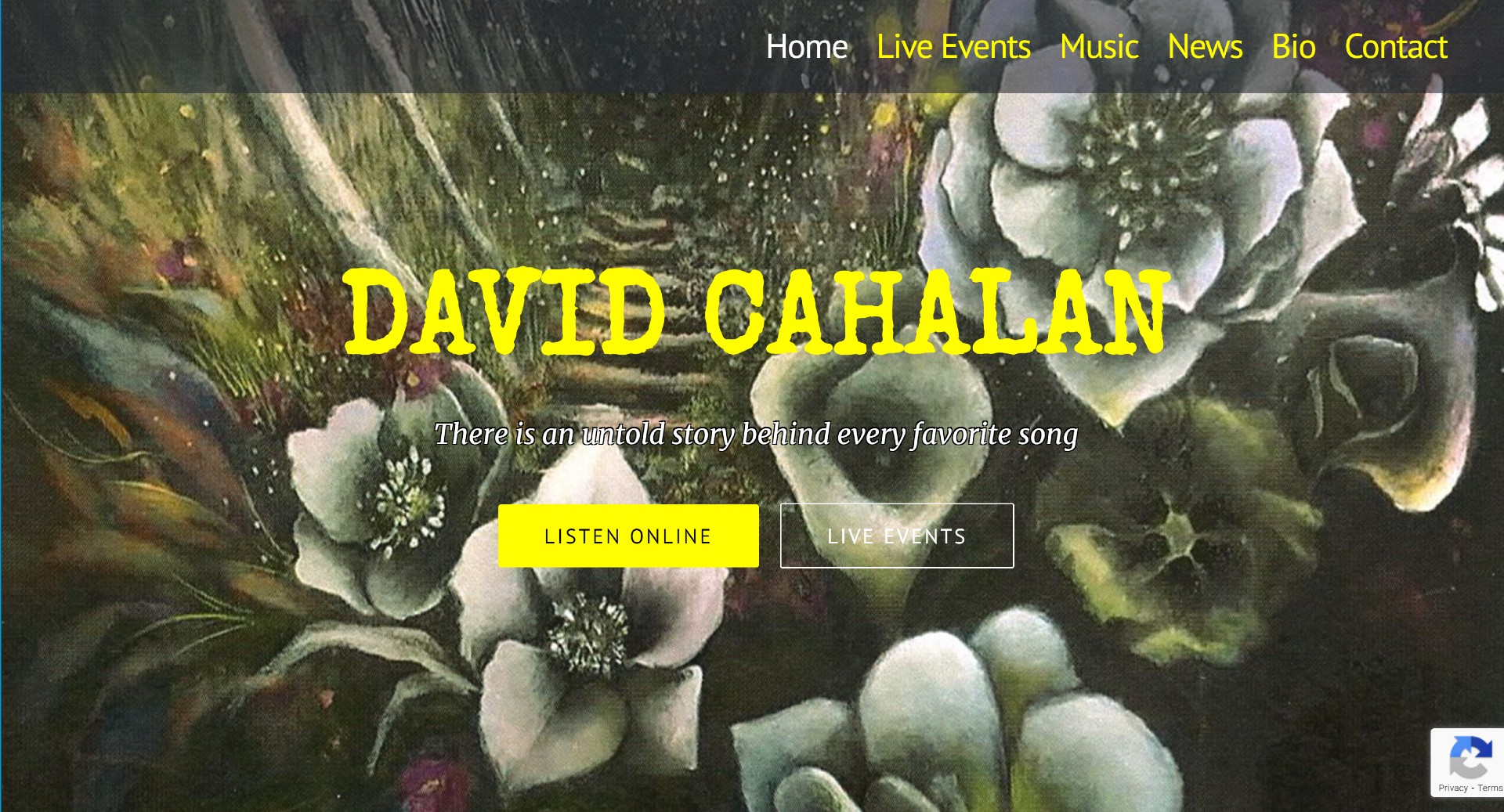 David Cahalan homepage screenshot